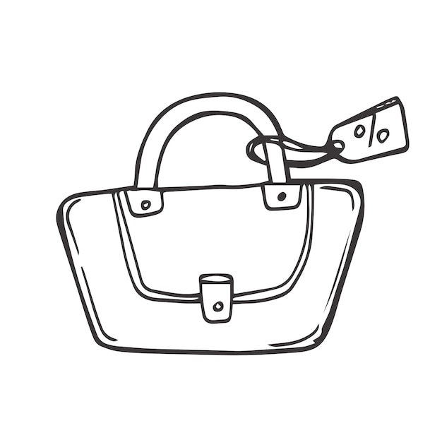 Bolso de mujer dibujado a mano bolso femenino elegante ilustración de moda vectorial negro en línea blanca