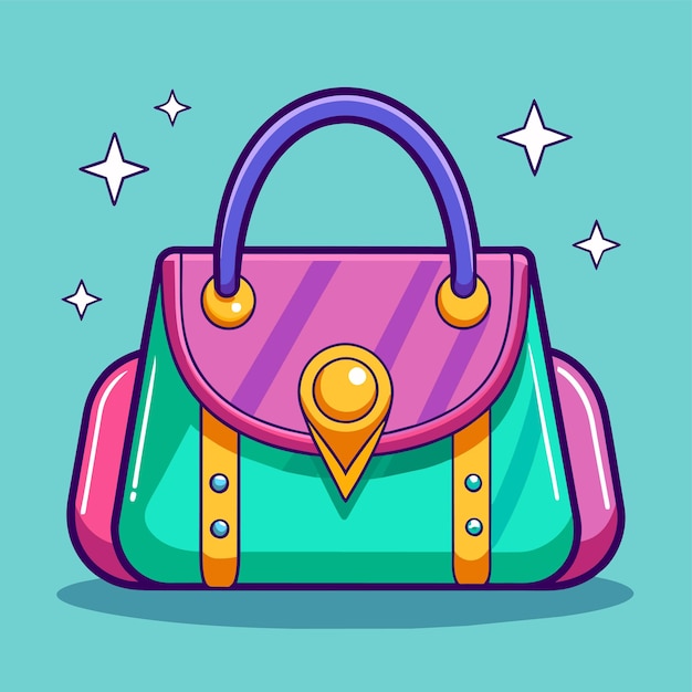 Vector bolso de la mujer de moda bolso de la mano dibujado a mano plano elegante pegatina de dibujos animados icono concepto aislado