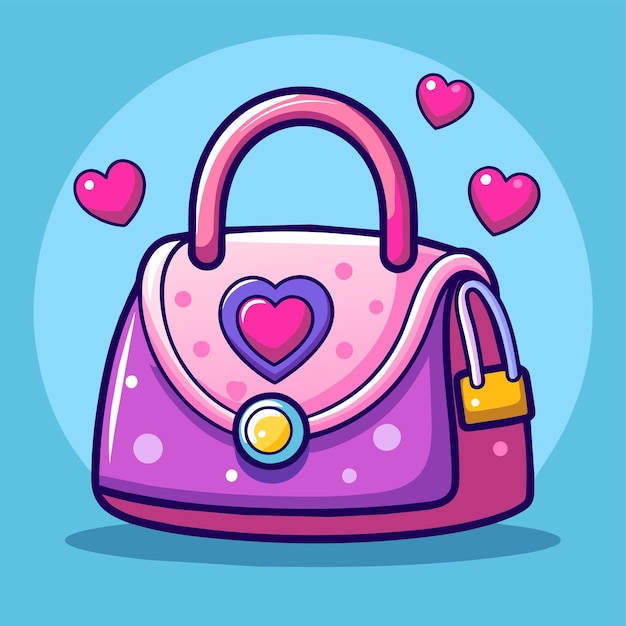 Vector bolso de la mujer de moda bolso de la mano dibujado a mano plano elegante pegatina de dibujos animados icono concepto aislado