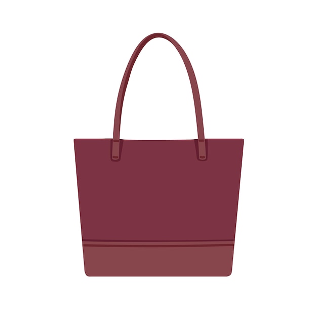 Bolso shopper o tote de piel con asas. Bolso de mano rectangular de moda para mujer. Equipaje de mano femenino moderno. Ilustración vectorial plana realista aislada sobre fondo blanco.