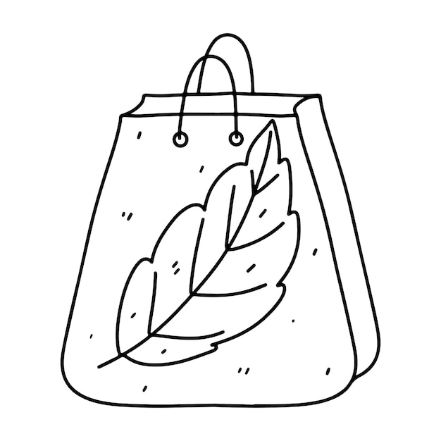 Bolso tote ecológico con hoja en estilo garabato dibujado a mano Bolso de compras hecho a mano Cero desperdicio