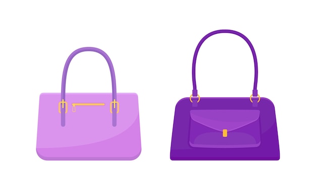 Bolsos femeninos hechos de cuero artificial aislados en un conjunto vectorial de fondo blanco