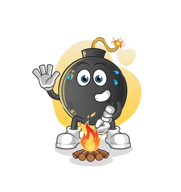 Bomba para asar malvaviscos. vector de mascota de dibujos animados