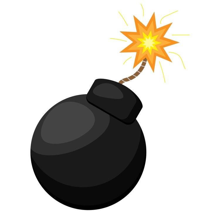 Vector bomba con bomba vectorial de mecha ardiente aislada en fondo blanco