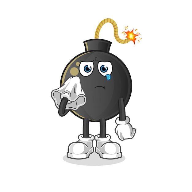La bomba grita con un pañuelo. mascota de dibujos animados