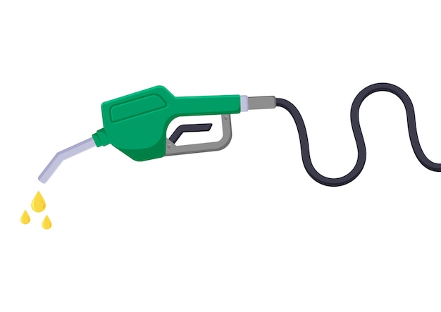 Bomba de mango de combustible con ilustración de vector de manguera Boquilla de bomba de gasolina verde sobre fondo blanco