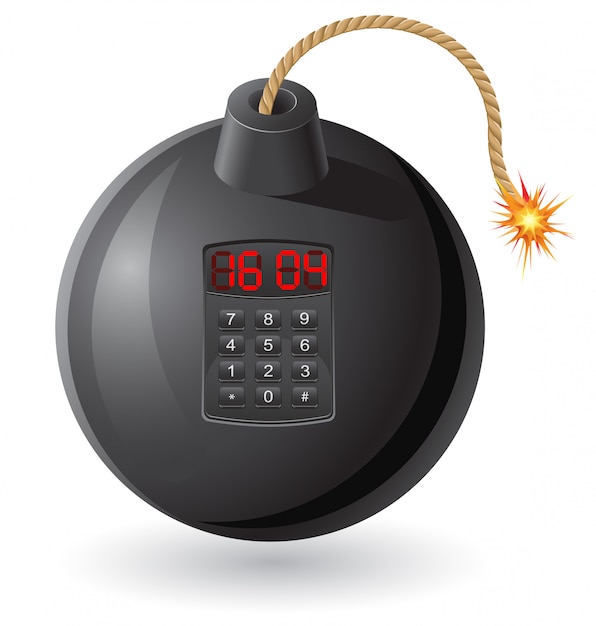 Bomba negra con fusible quemado y un reloj.