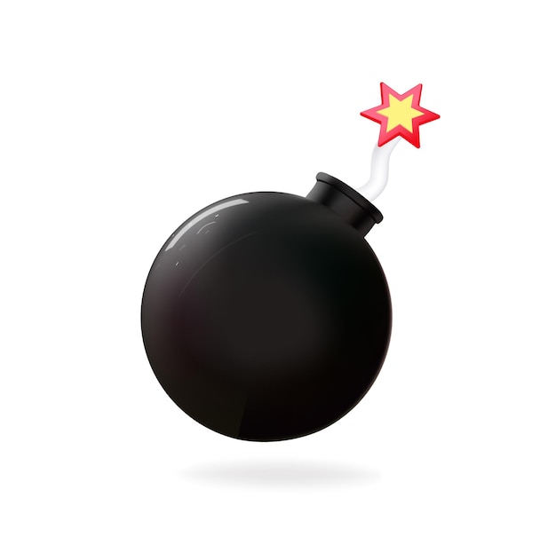 Bomba de núcleo. Núcleo negro ardiente, explosión, mecha, símbolo de explosivos. icono de vector 3d en alta calidad