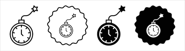 Bomba de tiempo con conjunto de símbolos de iconos de reloj Colección de bombas de tiempo con reloj paquete de signos vectoriales simples
