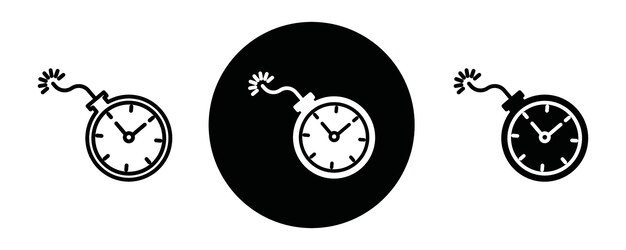 Bomba de tiempo con reloj colección de iconos de contorno o conjunto Bomba de tempo con reloj arte de líneas vectoriales delgadas