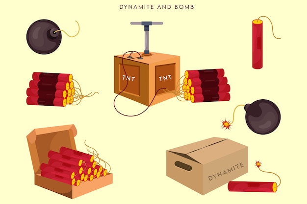 Vector bombas de dinamita y conjuntos de explosivos