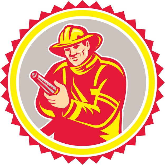 bombero, bombero, apuntar, manguera contra incendios, roseta