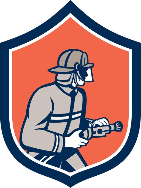 bombero bombero fuego manguera escudo retro