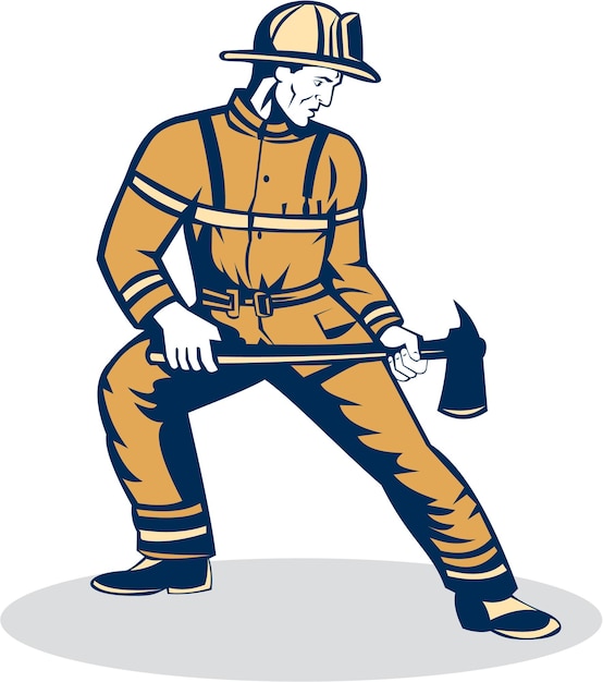 bombero, bombero, posición, tenencia, fuego, hacha