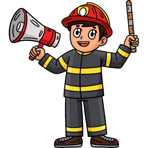 Bombero con el clipart de dibujos animados del megáfono
