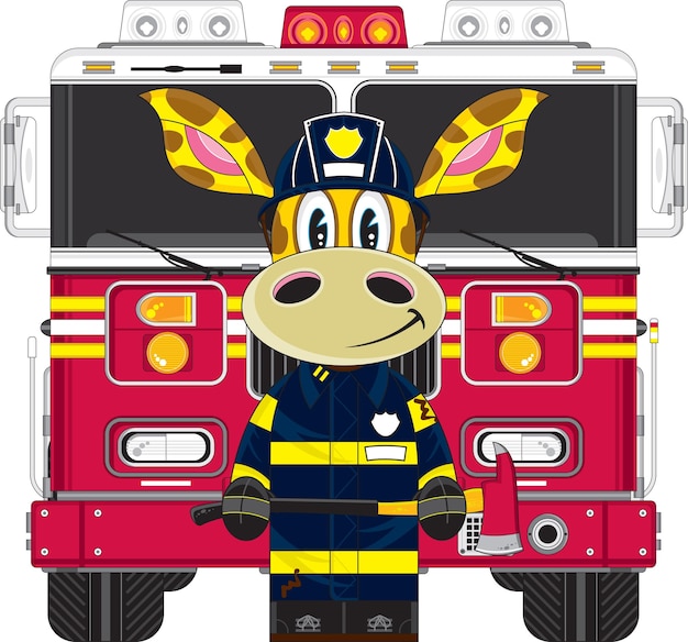 Vector bombero de dibujos animados lindo con ilustración de servicios de emergencia de bomberos