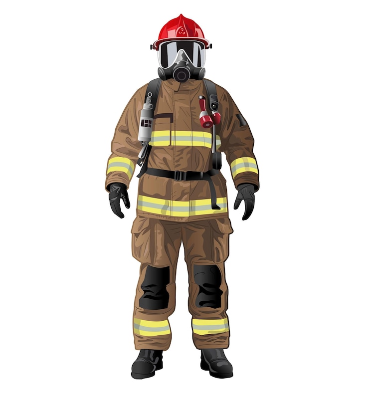 Vector un bombero con una máscara de gas en uniforme completo
