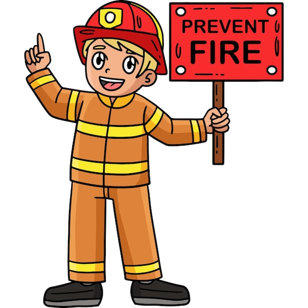 Bombero con un recordatorio Clipart de dibujos animados