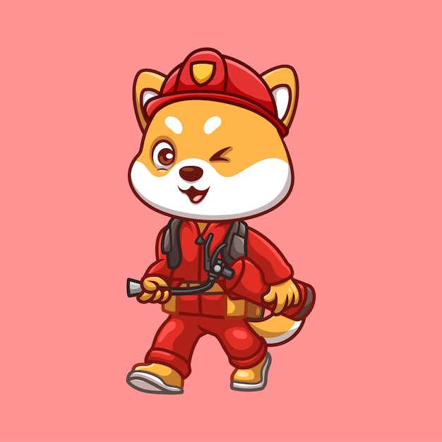 El bombero Shiba Inu es una caricatura linda.