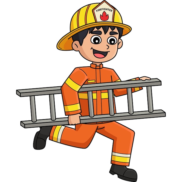 Bombero sosteniendo una escalera Clipart de dibujos animados de colores