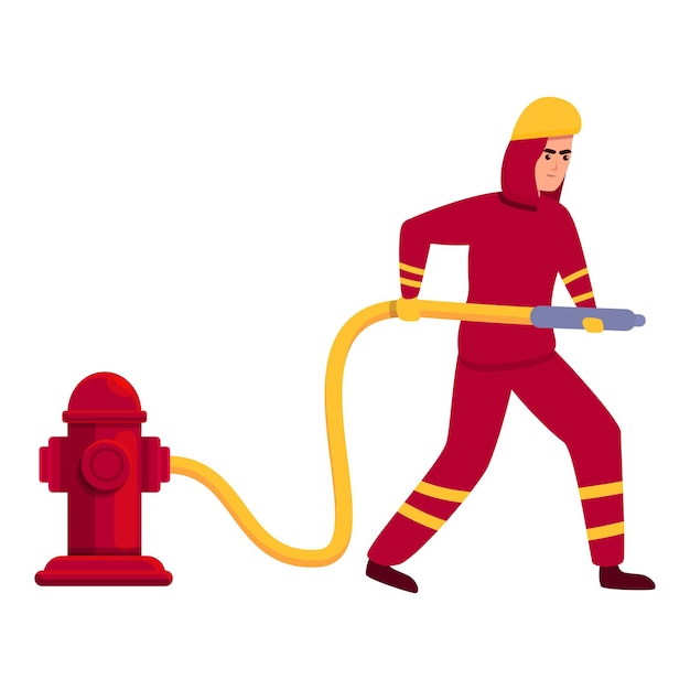 Bombero utiliza icono de hidrante vector de dibujos animados Hombre de rescate Servicio de trabajo