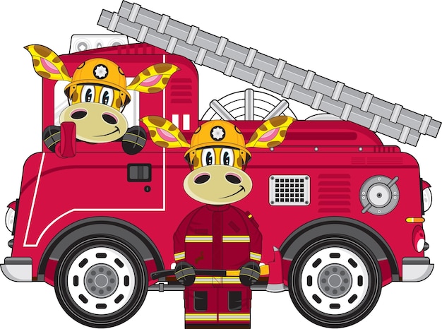 Bomberos de dibujos animados lindo con ilustración de servicios de emergencia de bomberos