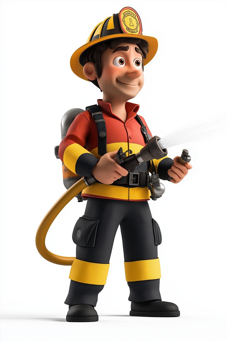Vector bomberos de dibujos animados con una manguera