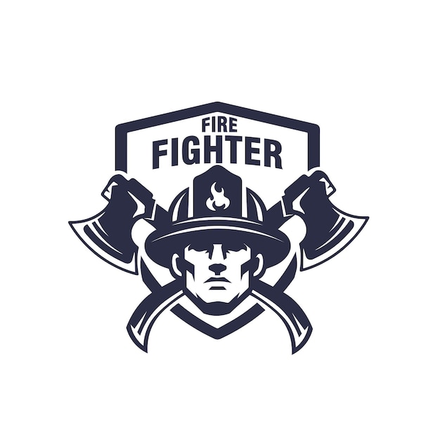 los bomberos con hacha y escudo lvector plantilla del logotipo de la insignia