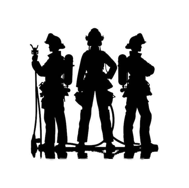 los bomberos posan ilustración vectorial de silueta