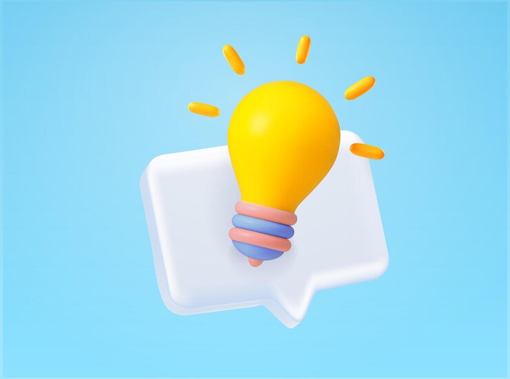 Vector bombilla 3d con conversación o burbuja de pensamiento estilo minimalista aislado en el fondo icono de nueva idea
