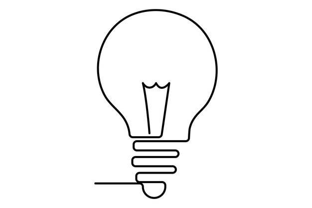 Bombilla aislada en bombilla blanca ilustración de arte vectorial de contorno de una línea