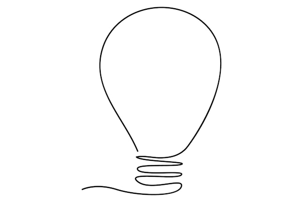 Bombilla aislada en bombilla blanca ilustración de arte vectorial de contorno de una línea