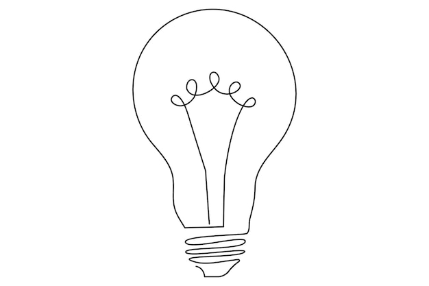 Bombilla aislada en bombilla blanca ilustración de arte vectorial de contorno de una línea