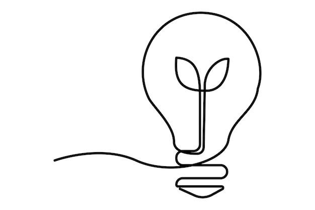 Bombilla aislada en bombilla blanca ilustración de arte vectorial de contorno de una línea