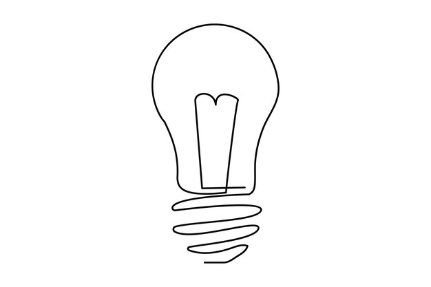 Bombilla aislada en bombilla blanca ilustración de arte vectorial de contorno de una línea