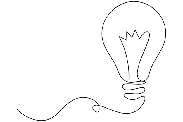 Bombilla aislada en bombilla blanca ilustración de arte vectorial de contorno de una línea