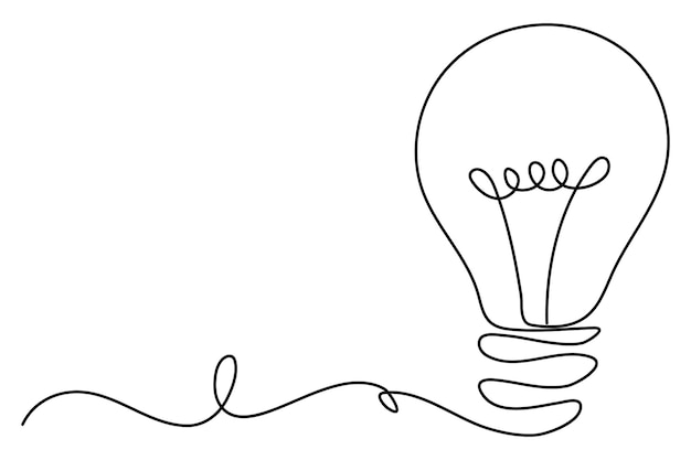 Bombilla aislada en bombilla blanca ilustración de arte vectorial de contorno de una línea