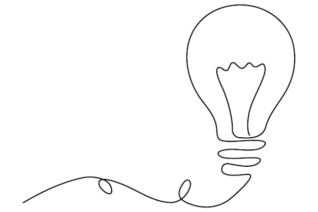 Bombilla aislada en bombilla blanca ilustración de arte vectorial de contorno de una línea
