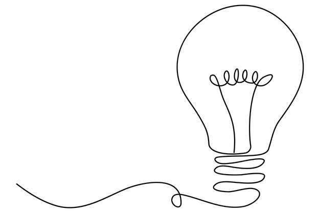 Bombilla aislada en bombilla blanca ilustración de arte vectorial de contorno de una línea