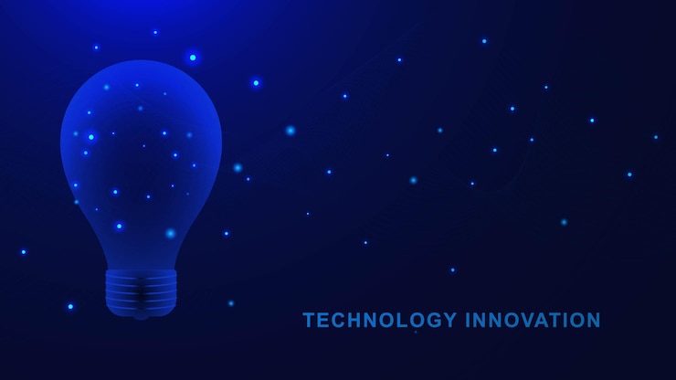 Vector bombilla azul abstracta con líneas de conexión de puntos y flujo de onda para tecnología de internet