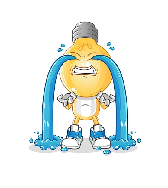 bombilla, cabeza, caricatura, llanto, ilustración, carácter, vector