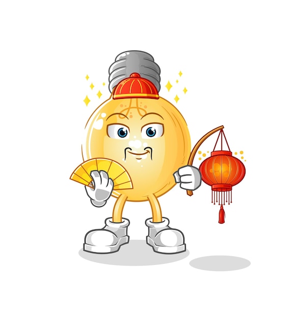 Bombilla china con ilustración de linternas. vector de personaje