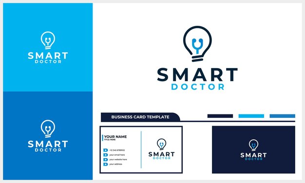 bombilla con concepto de diseño de logotipo de estetoscopio médico con plantilla de tarjeta de visita