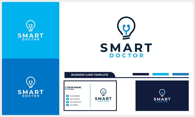 Bombilla con concepto de diseño de logotipo de estetoscopio médico con plantilla de tarjeta de visita