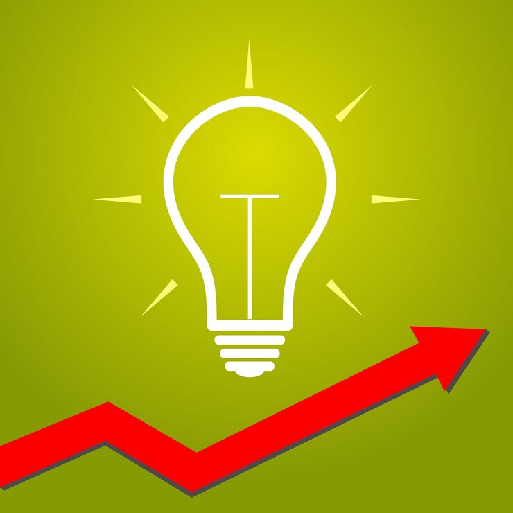 Bombilla con concepto de flecha para nuevas ideas creativas de innovación empresarial y otras