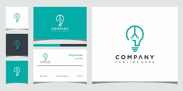 La bombilla creativa combina el logotipo del concepto y el diseño de la tarjeta de visita Vector Premium