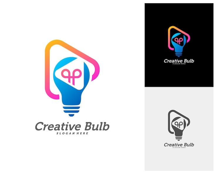 Vector bombilla creativa con conceptos de logotipo de icono de reproducción iconos de colores abstractos elementos y plantilla de símbolos vector
