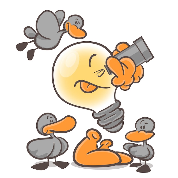 Vector bombilla de dibujos animados de carácter emocional científico de aves ornitólogo sobre fondo blanco vector