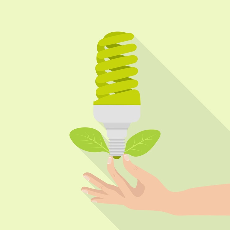 Vector bombilla de ecología en la mano humana como ilustración del concepto de energía verde