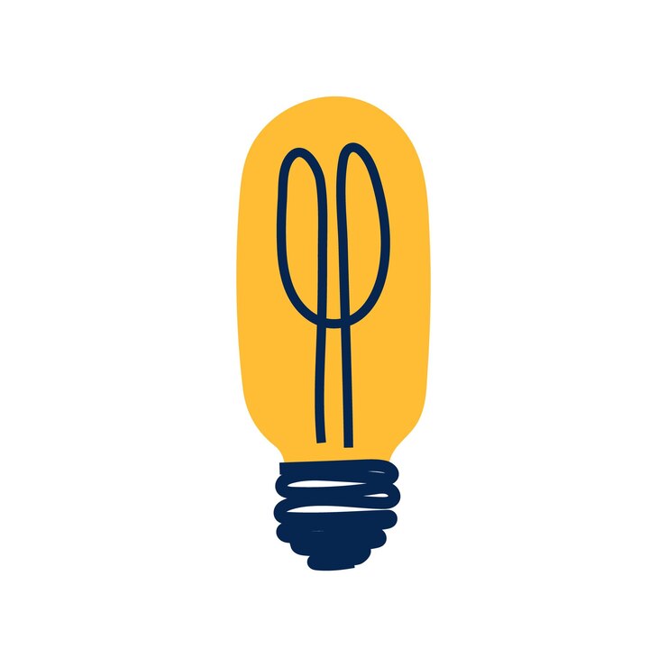 Vector bombilla eléctrica con luz cálida amarilla ilustración plana minimalista sencilla